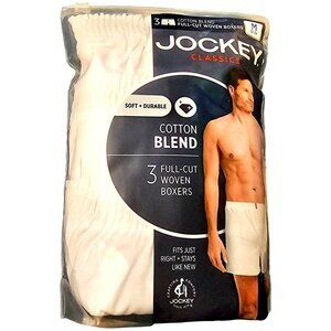 Jockey Classics Cotton Blend Full-Cut Woven Boxers 3-Pack Mens Underwear M White